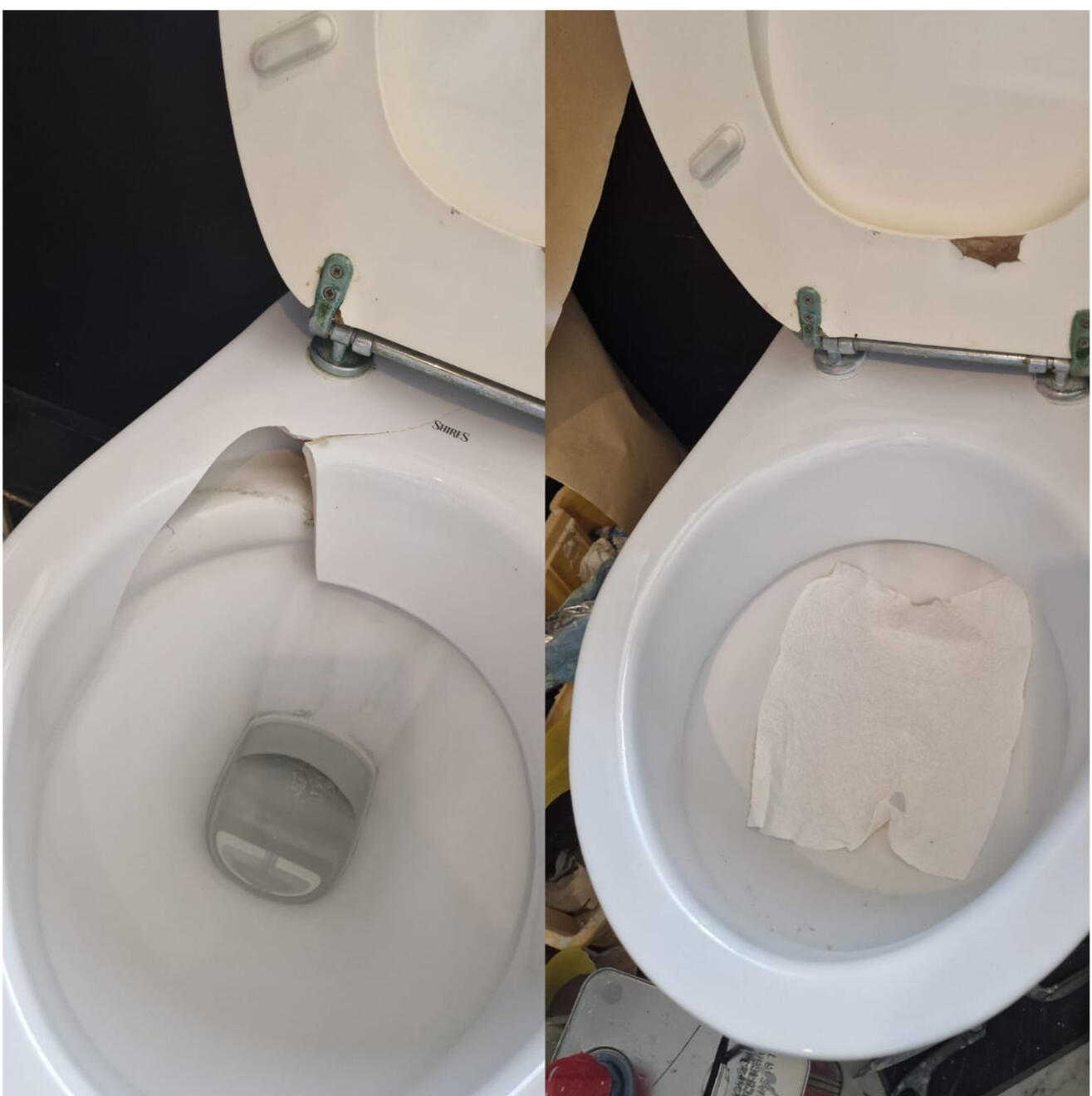 before and after pictures of a ceramic toilet crack repair before and after pictures of a ceramic toilet crack repair in a pub in the center of Gloucester