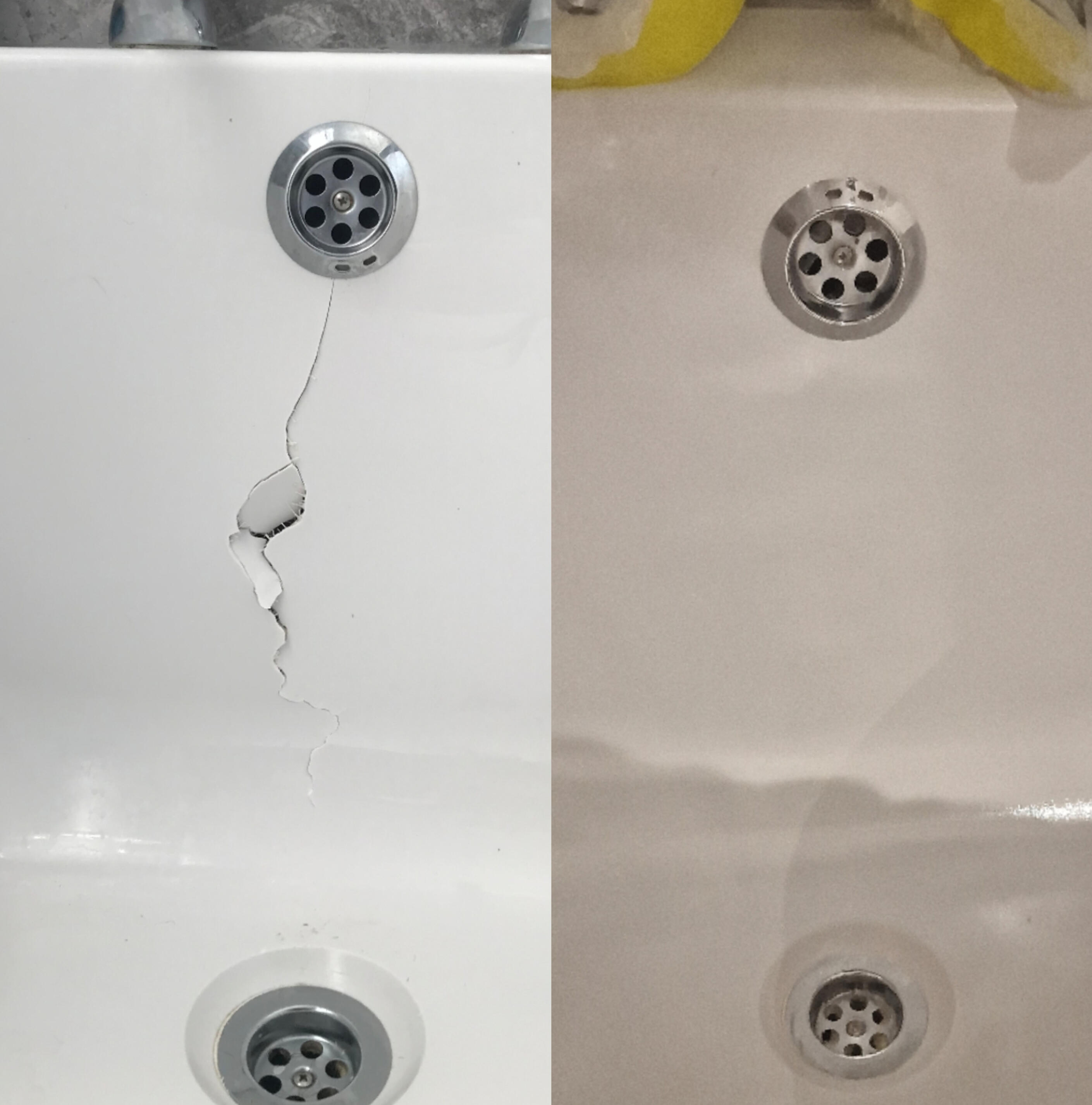Acrylic Bath Crack Repair Before & After photos of an Acrylic Bath Crack Repair in Kings Holm, Gloucester